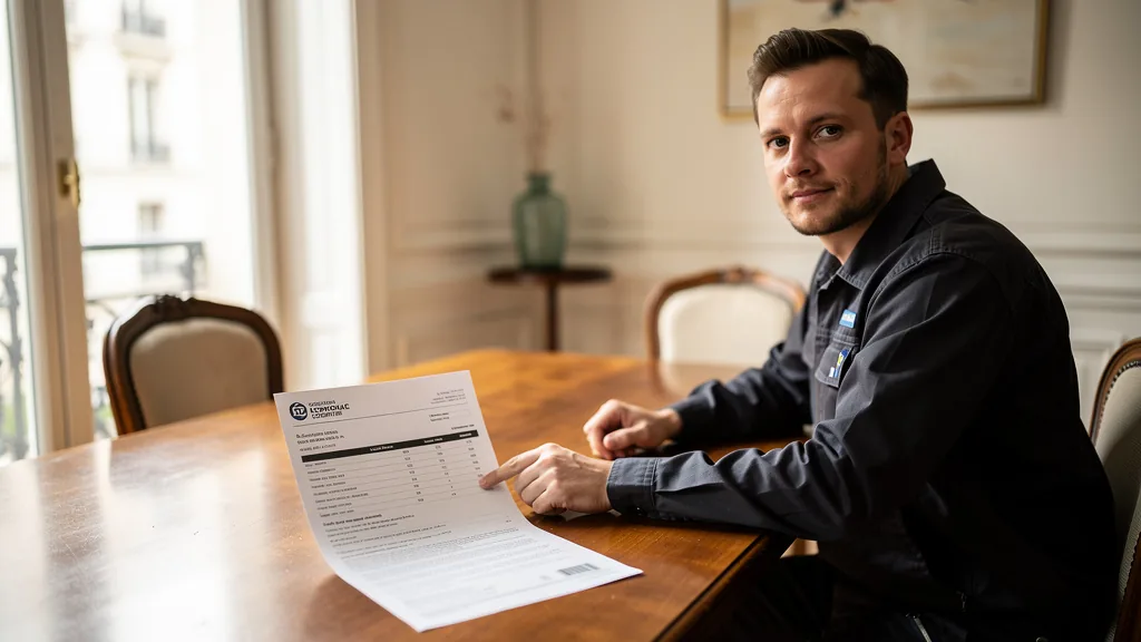 technicien désinsectisation présentant un devis d'intervention anti-nuisibles sur une table