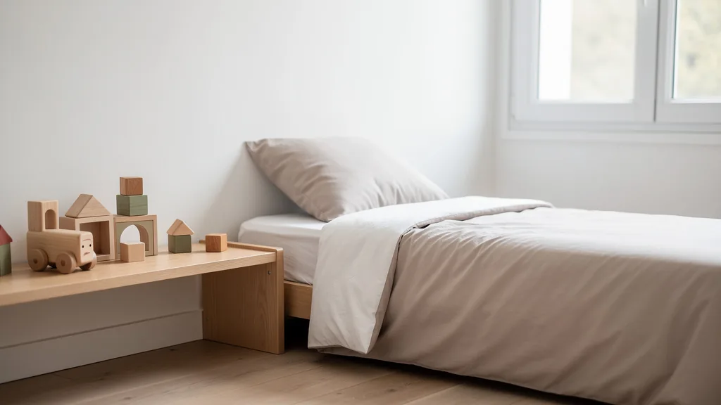Chambre d'enfant claire avec un lit simple fait