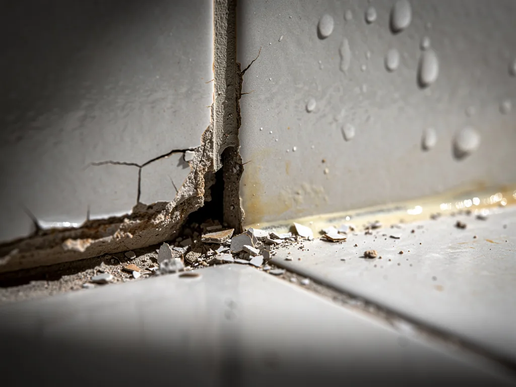 joint de carrelage décollé au bas d'une douche — cachette à cafards en salle de bain
