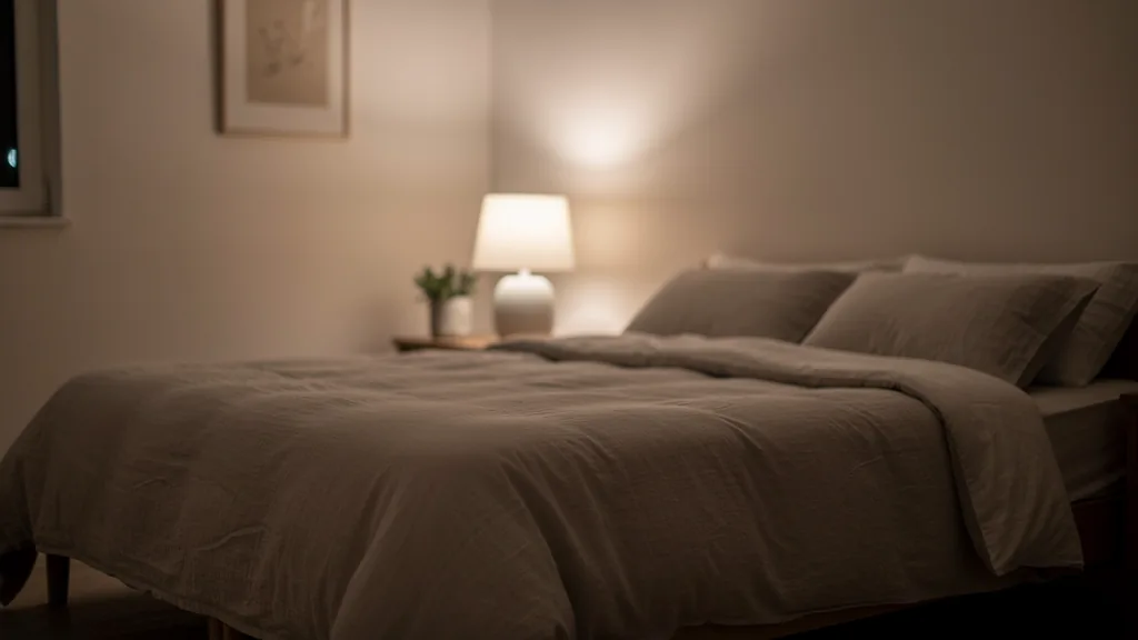 Chambre la nuit avec faible lumière