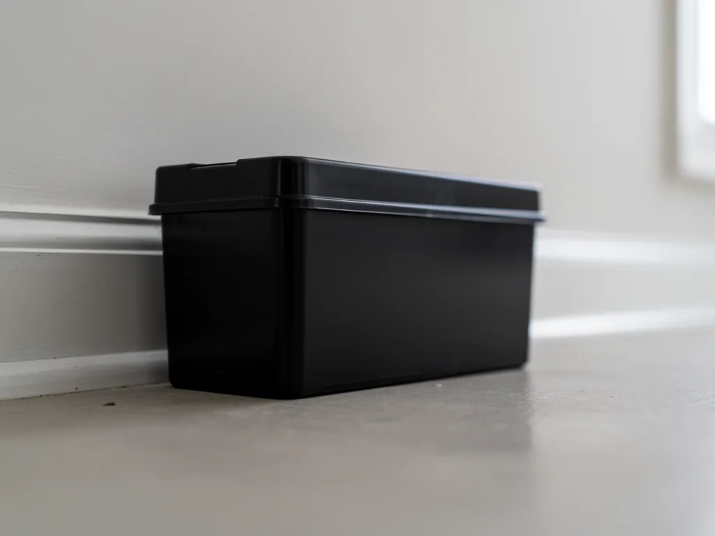 Boîtier fermé posé le long d'une plinthe