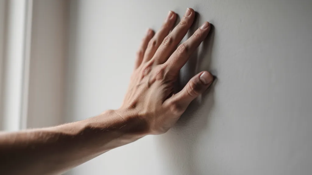 Main posée contre une cloison pour localiser un bruit