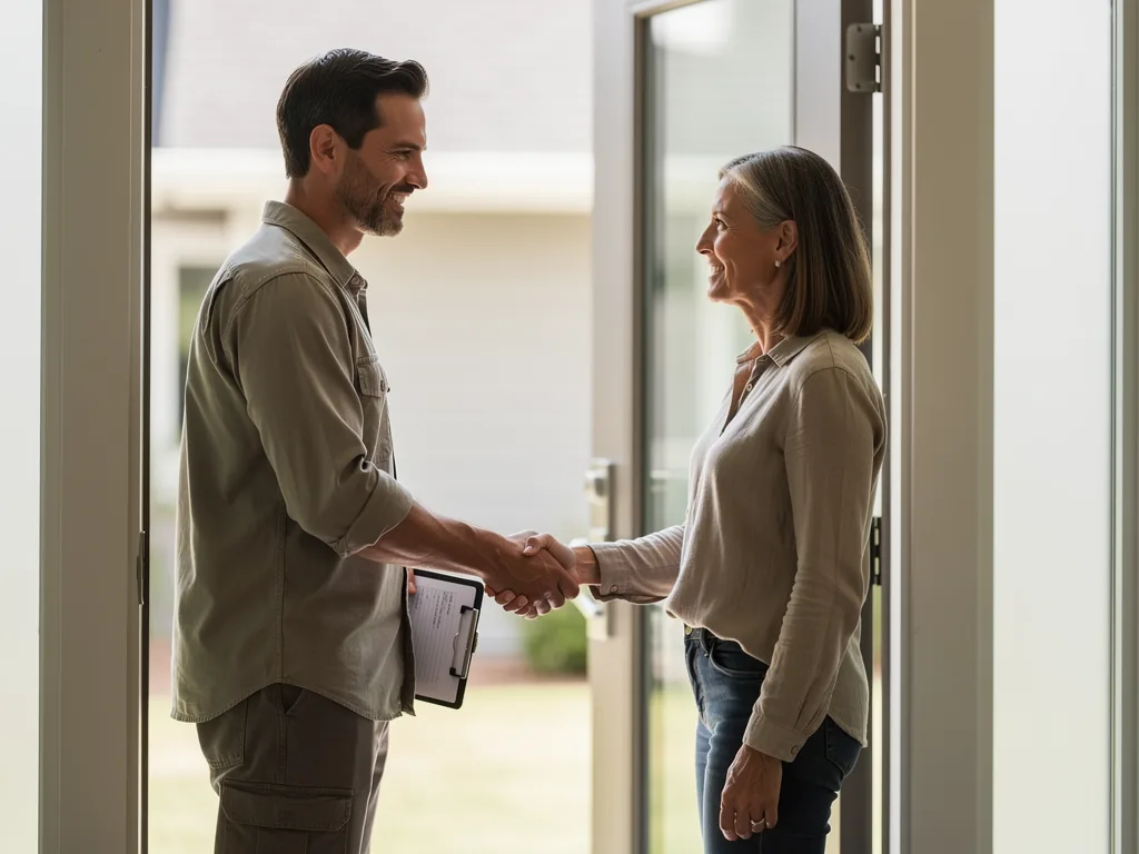 Poignée de main à l'entrée d'un logement